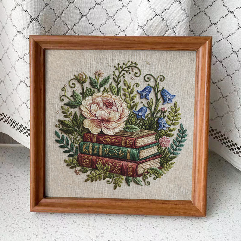 Rubbyoo Embroidery Kit - Blooming Flower With Book | Perfect Bookshelf Ornament | Nice Gifts For Her - Embroidery Kit Plus An Extra Frame - image 12