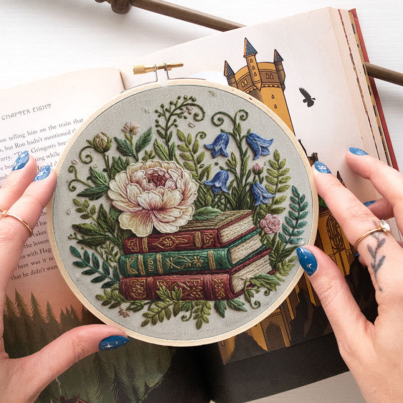 Rubbyoo Embroidery Kit - Blooming Flower With Book | Perfect Bookshelf Ornament | Nice Gifts For Her - image 3