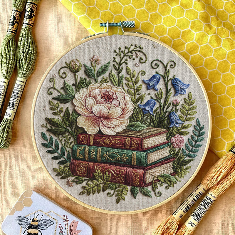 Rubbyoo Embroidery Kit - Blooming Flower With Book | Perfect Bookshelf Ornament | Nice Gifts For Her - image 9