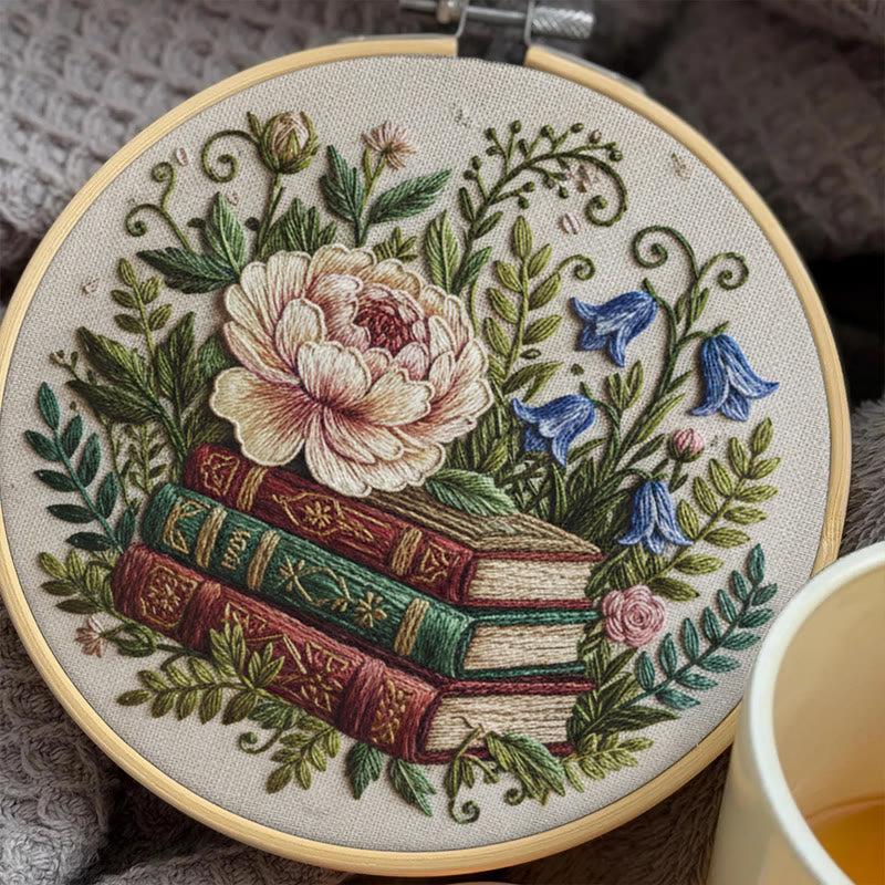 Rubbyoo Embroidery Kit - Blooming Flower With Book | Perfect Bookshelf Ornament | Nice Gifts For Her - image 2