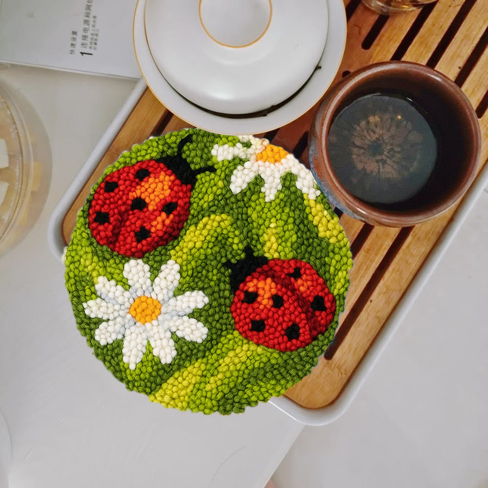 Blooming Flower With Bug Punch Needle Kit - Diy Insect Craft | Nice Home Ornament - 5 inch Coaster Kit - image 10