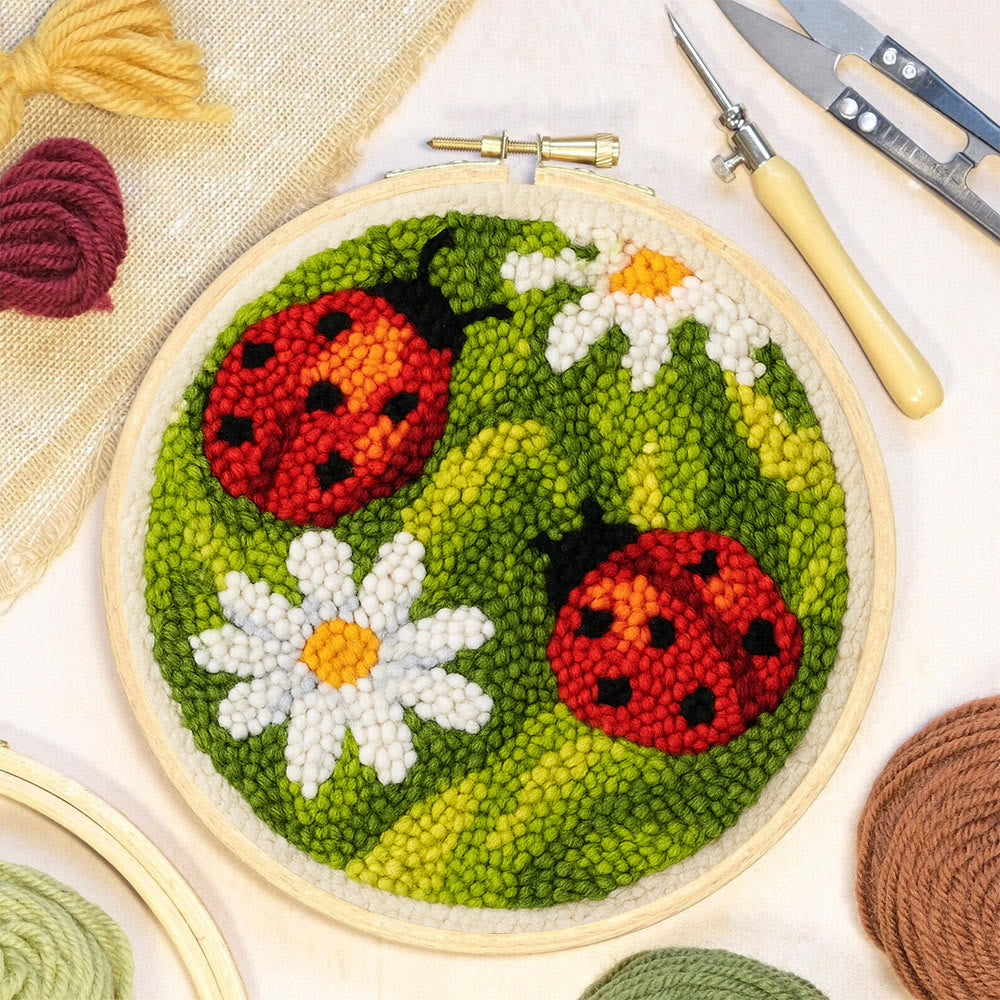 Blooming Flower With Bug Punch Needle Kit - Diy Insect Craft | Nice Home Ornament - image 4