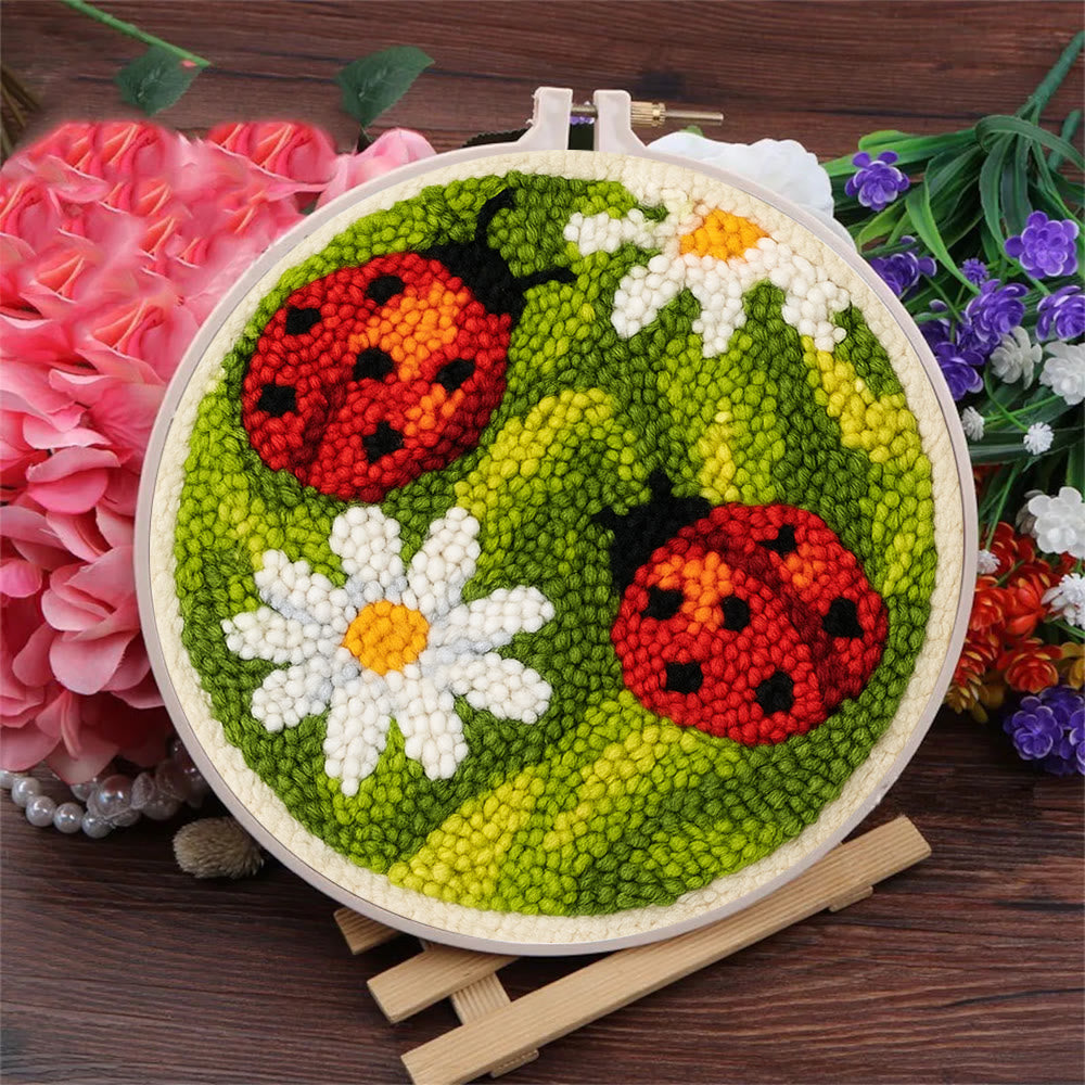 Blooming Flower With Bug Punch Needle Kit - Diy Insect Craft | Nice Home Ornament - image 1