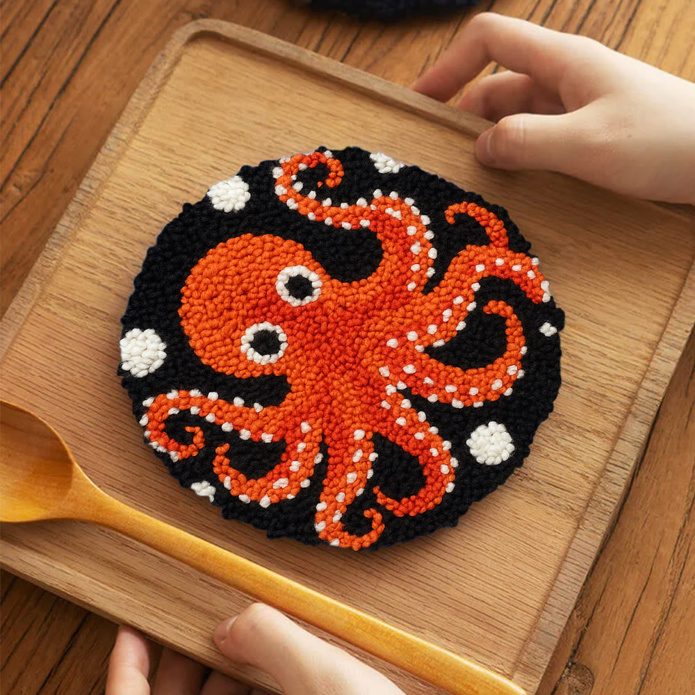 Funny Octopus Punch Needle Kit - Creative Handmade Coaster | Unique Home Decor - 5 inch Coaster Kit - image 11