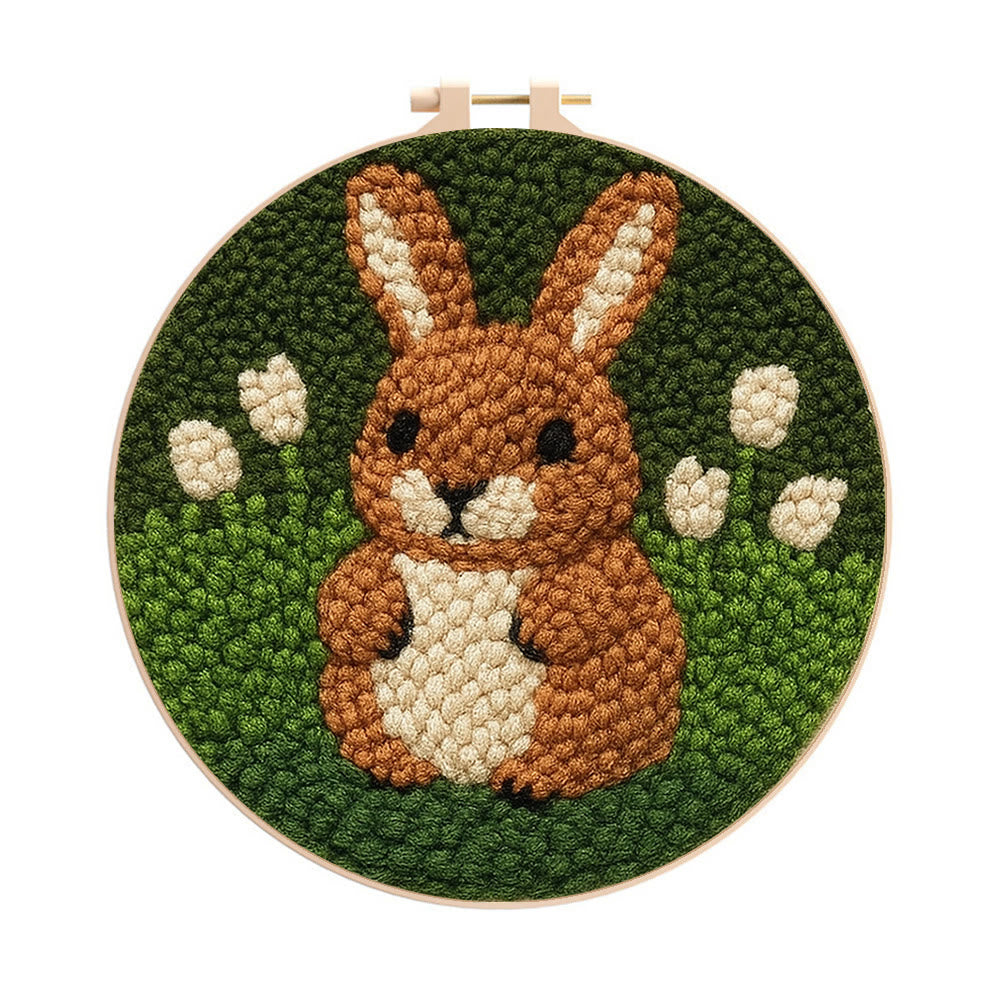 Adorable Bunny  Punch Needle Kit - Diy Christmas Craft | Perfect Birthday Handmade Gift  - 8 inch Hoop Kit - image 0