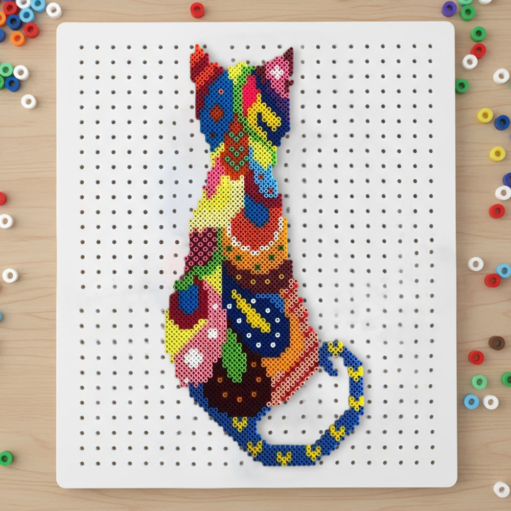 Rubbyoo Perler Beads Kit - Colourful Cat | Easy Animal Craft | Perfect Diy Bag Pendant - 2.6 mm - Perler Beads Kit + Tool Kit - image 0