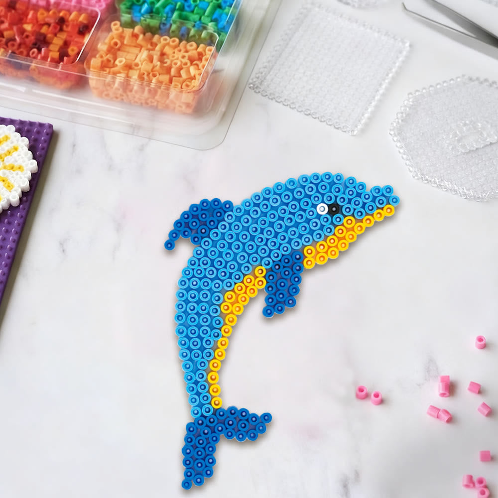 Rubbyoo Perler Beads Kit - Leaping Dolphins | Adorable Animal Craft | Diy Key Chain For Friend  - 2.6 mm - Perler Beads Kit + Tool Kit - image 0