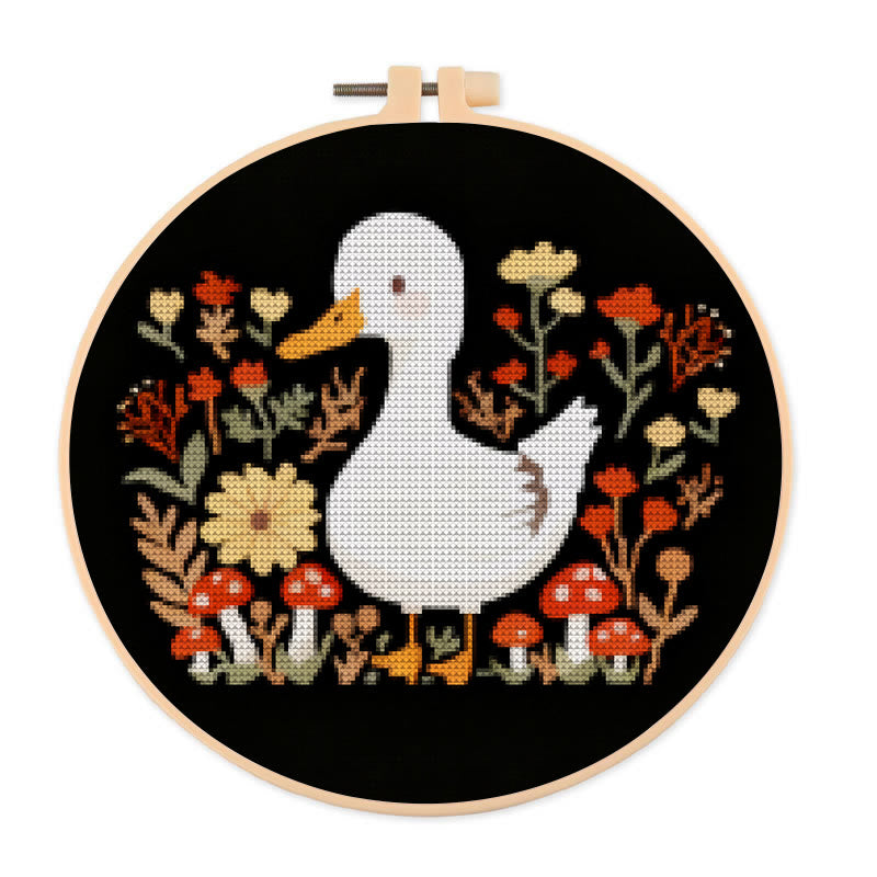 Cross Stitch Kit - Floral Duck | Autumn Animal Craft | Nice Stitch Gifts - 20×20cm - image 0