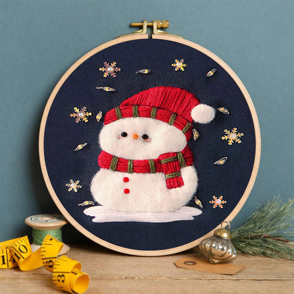 Rubbyoo Embroidery Kit - Cute Snowman | Diy Stitch Decorative Craft | Perfect Christmas Ornament - image 5