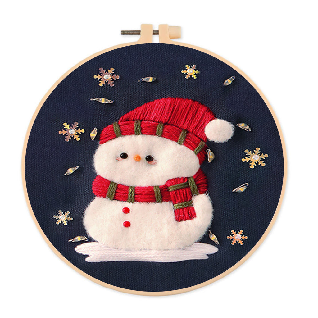 Rubbyoo Embroidery Kit - Cute Snowman | Diy Stitch Decorative Craft | Perfect Christmas Ornament - Cute Snowman Embroidery Kit - image 0