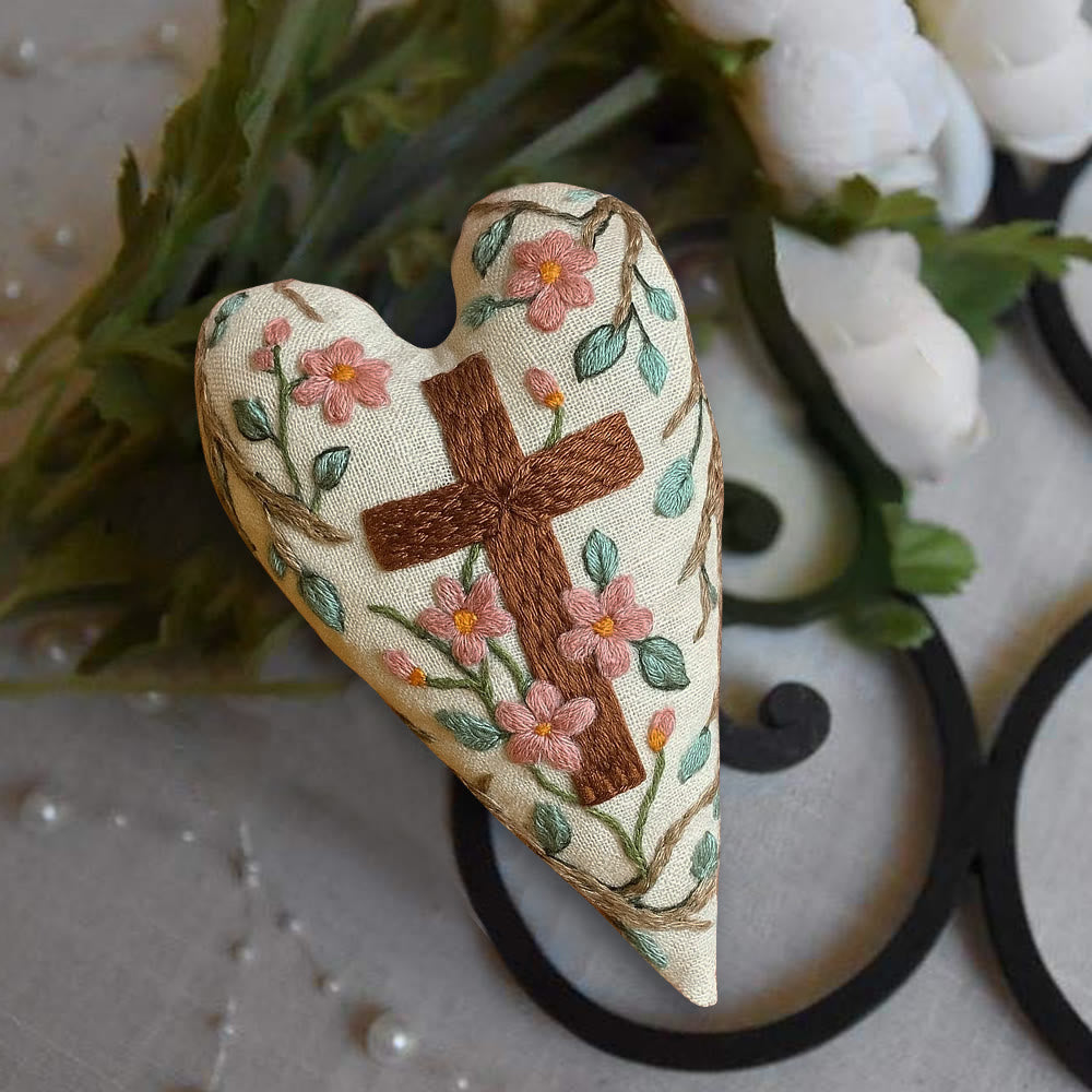 Rubbyoo Heart Embroidery Kit - Christian Cross | Religious Ornament | Diy Hanging Craft - image 3