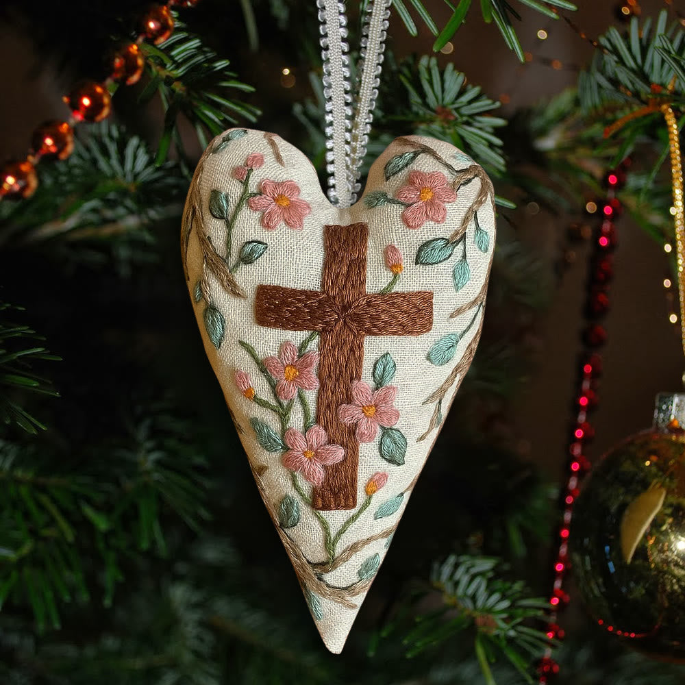 Rubbyoo Heart Embroidery Kit - Christian Cross | Religious Ornament | Diy Hanging Craft - image 0