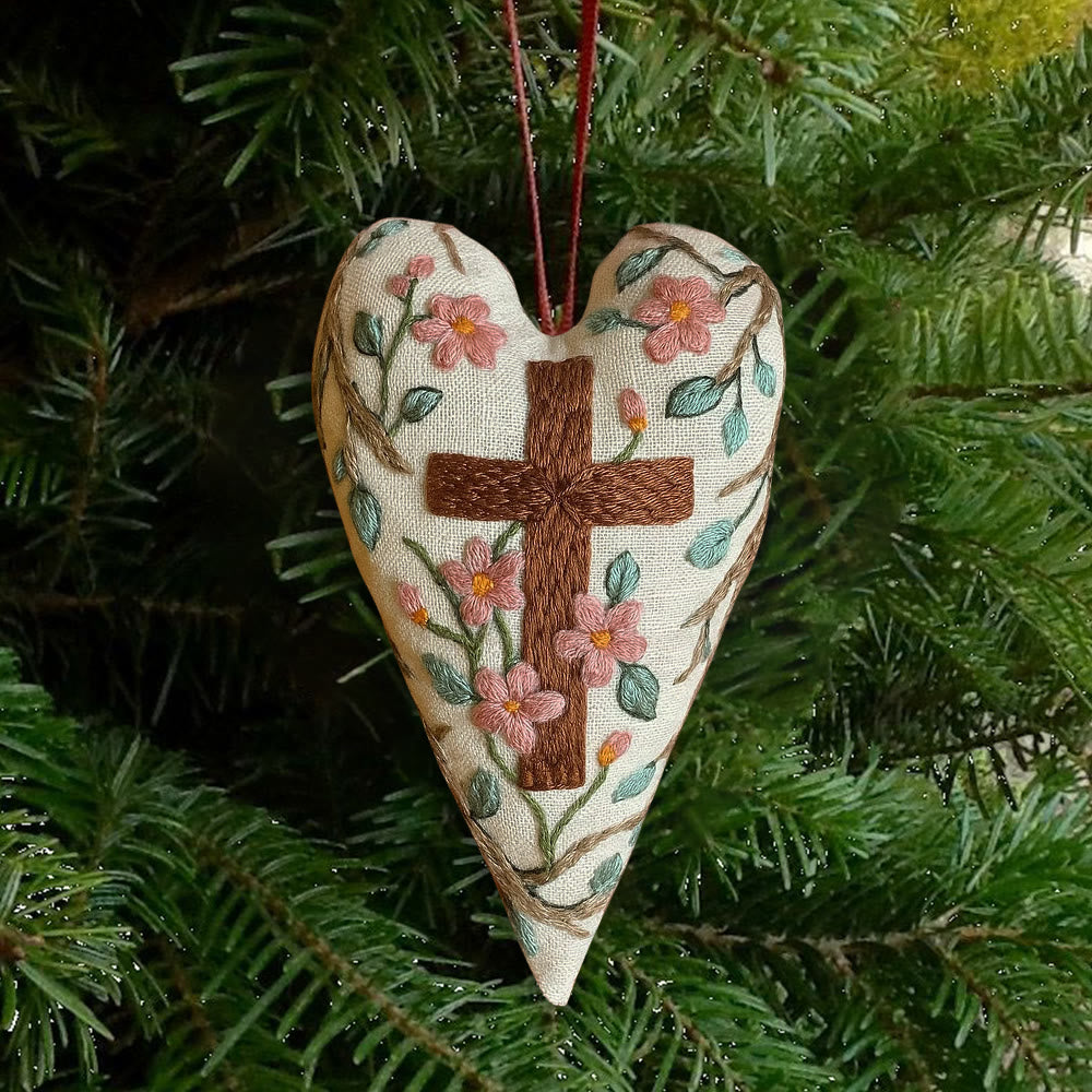 Rubbyoo Heart Embroidery Kit - Christian Cross | Religious Ornament | Diy Hanging Craft - image 1