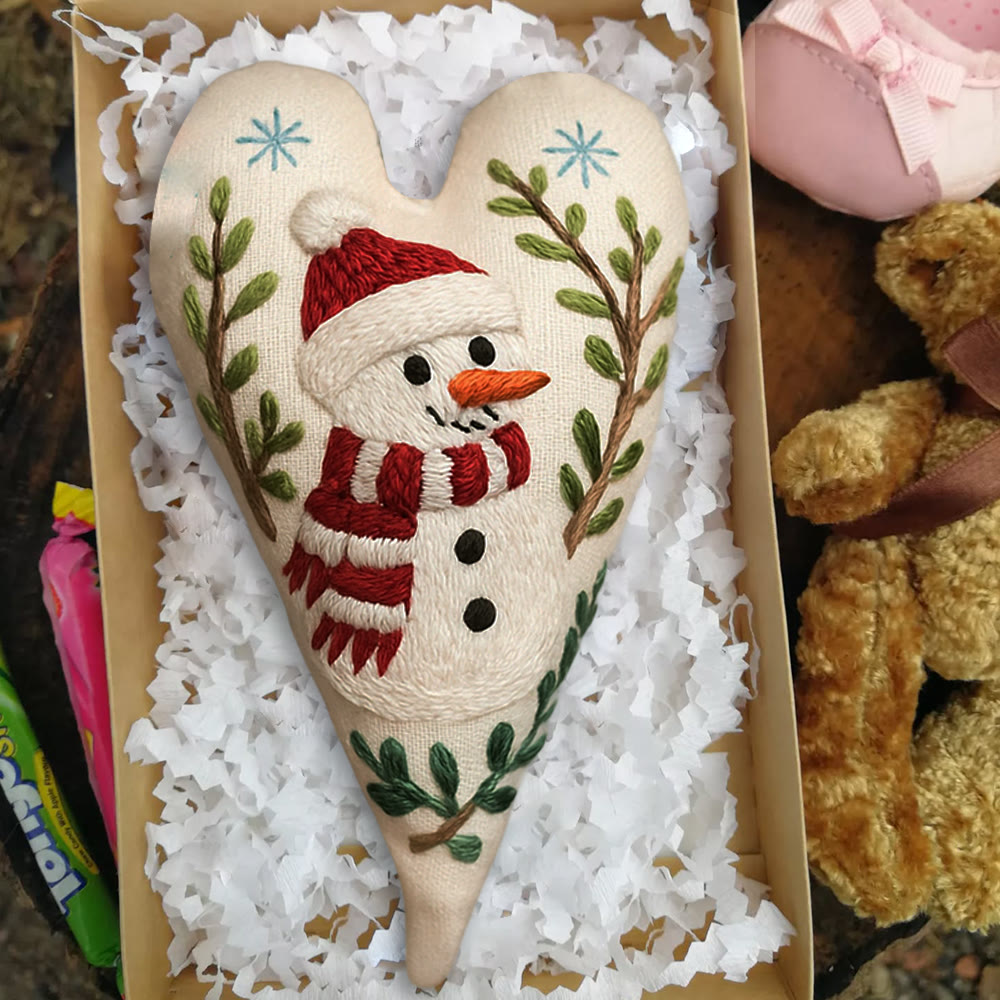 Rubbyoo Heart Embroidery Kit - Red-scarfed Snowman | Winter Decoration | Home Hanging Craft - image 4