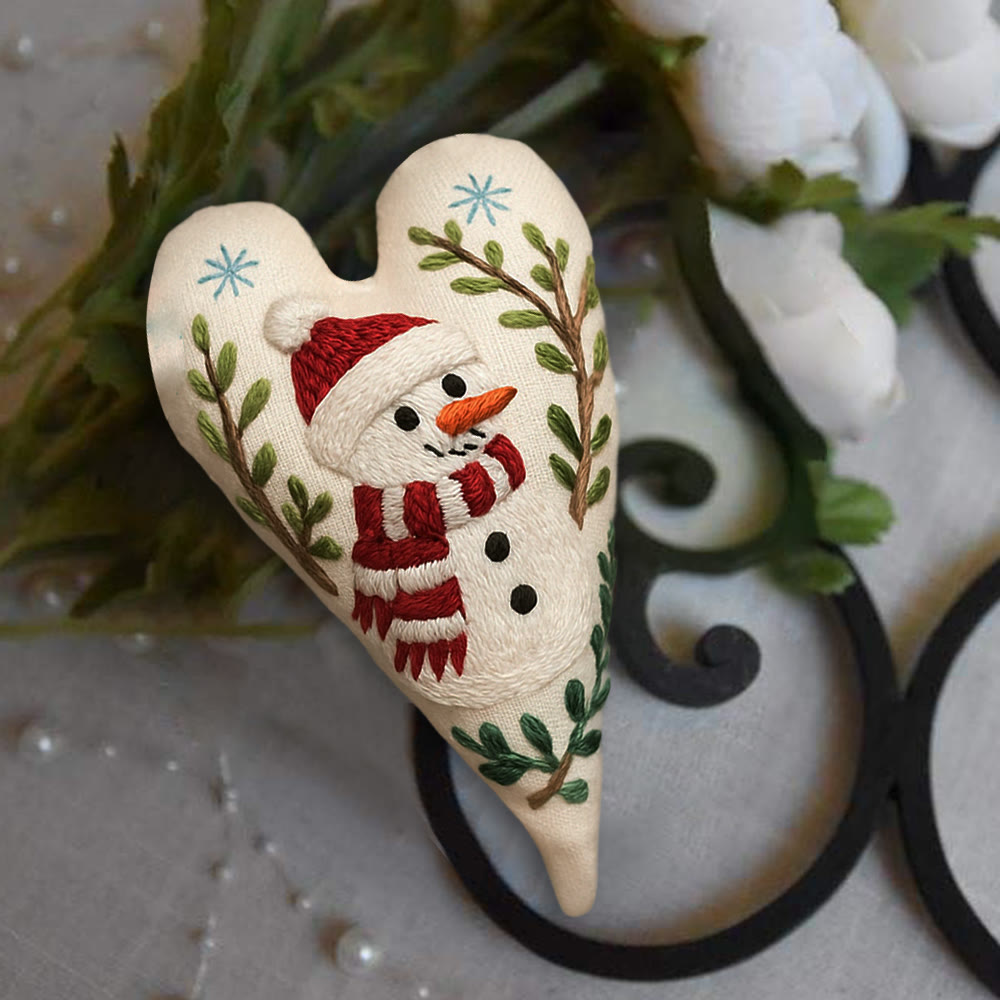 Rubbyoo Heart Embroidery Kit - Red-scarfed Snowman | Winter Decoration | Home Hanging Craft - image 1