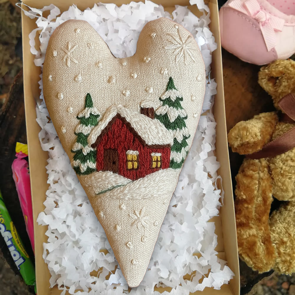 Rubbyoo Heart Embroidery Kit - Winter Red House | Home Decoration | Nice Gift For Friend - image 2