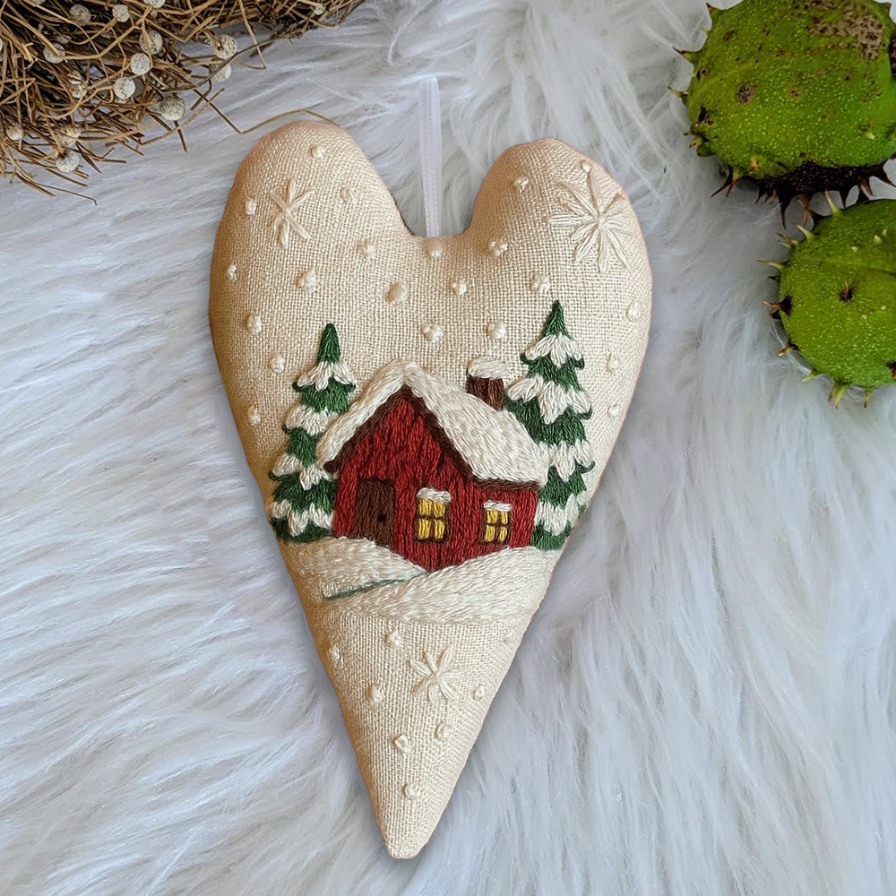 Rubbyoo Heart Embroidery Kit - Winter Red House | Home Decoration | Nice Gift For Friend - image 6