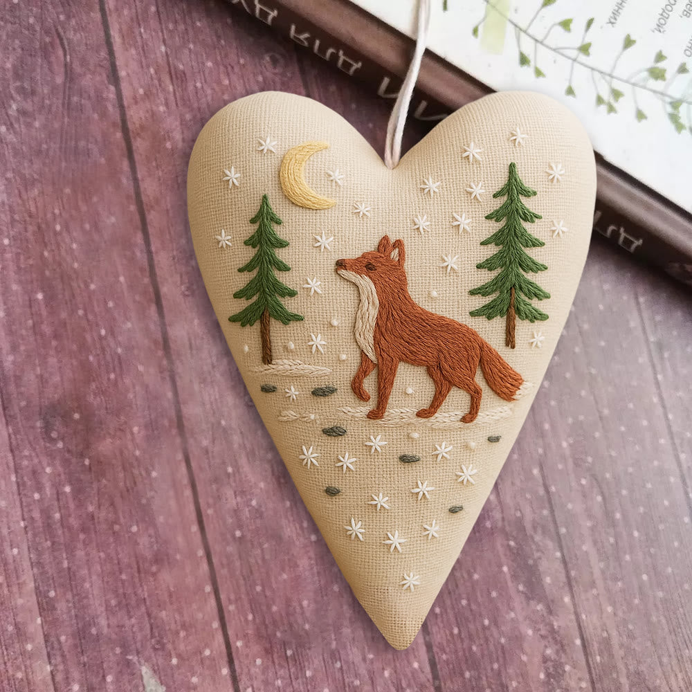Rubbyoo Heart Embroidery Kit - Moonlit Fox | Winter Home Accent | Unique Gift Of Wildlife - image 1