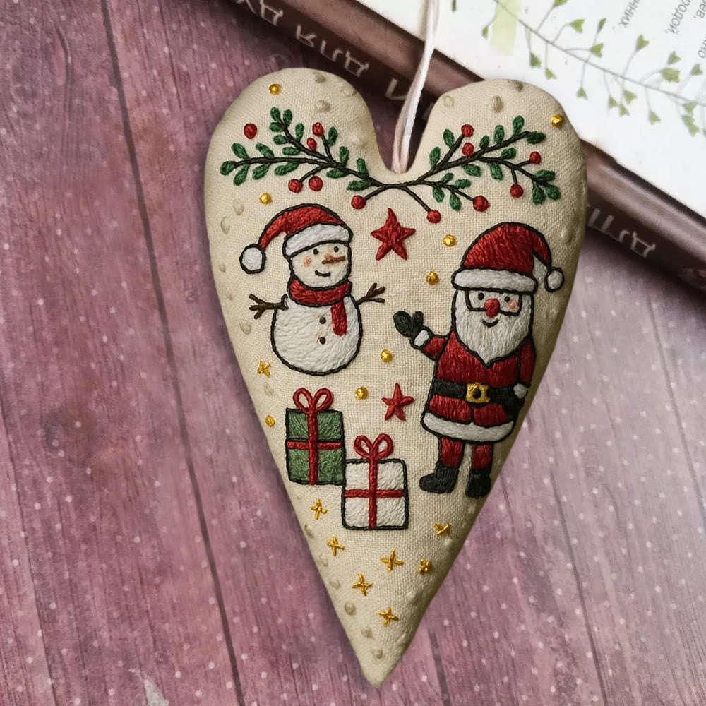 Rubbyoo Heart Embroidery Kit - Santa Snowman Christmas Scene | Festive Diy Decor | Creative Project Of Craft - image 1