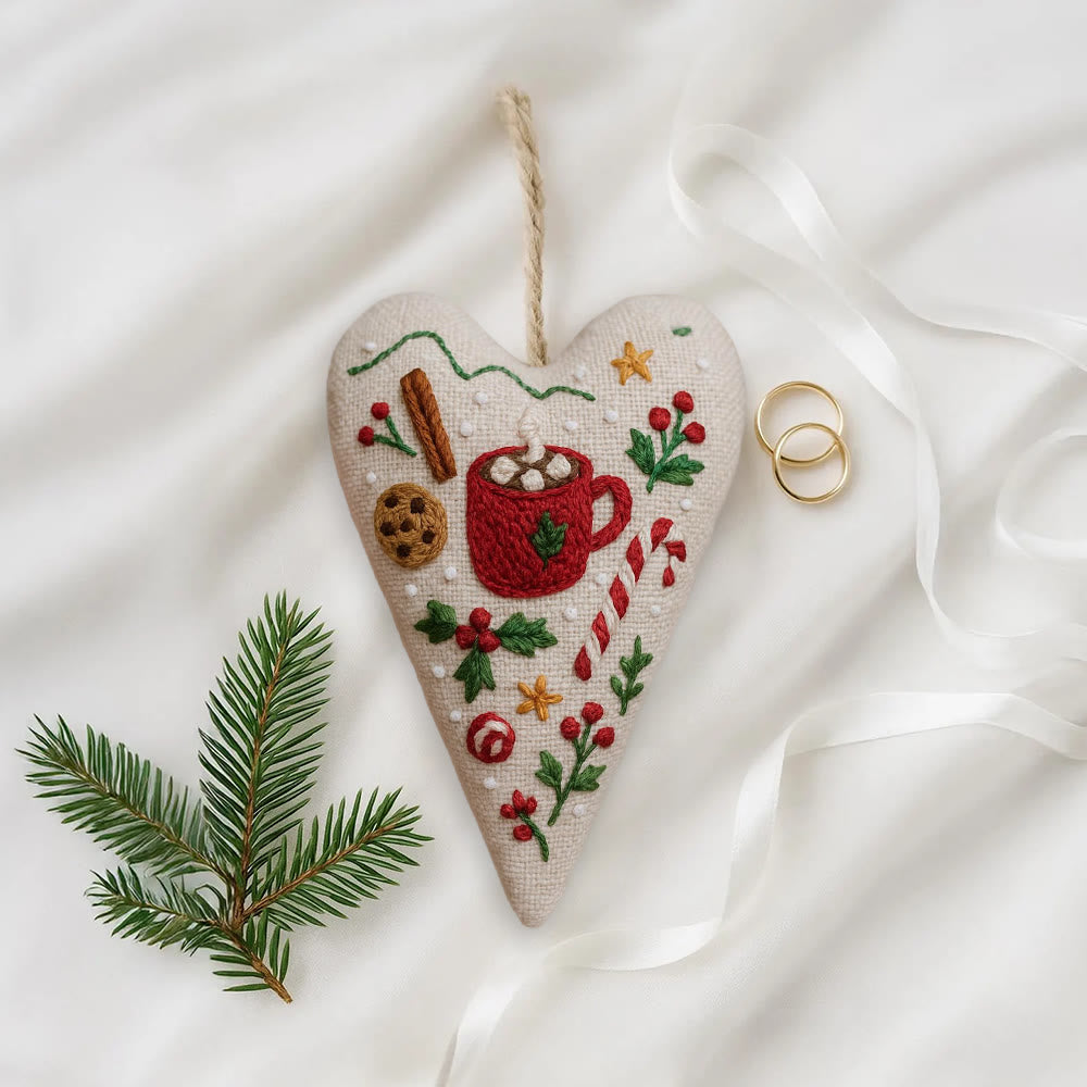 Rubbyoo Heart Embroidery Kit - Christmas Hot Cocoa | Festive Diy Craft | Warm Home Hanging - image 6