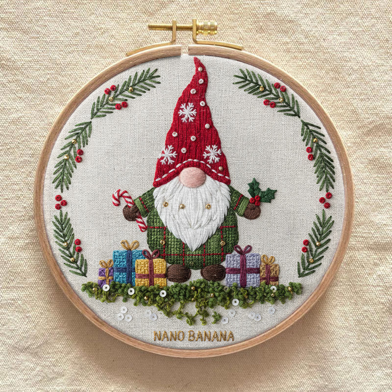 Rubbyoo Embroidery Kit - Christmas Gnome With Gifts | Christmas Celebration Craft | Diy Needle Art - image 2