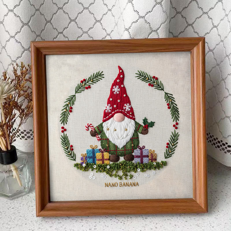 Rubbyoo Embroidery Kit - Christmas Gnome With Gifts | Christmas Celebration Craft | Diy Needle Art - Embroidery Kit Plus An Extra Frame - image 9
