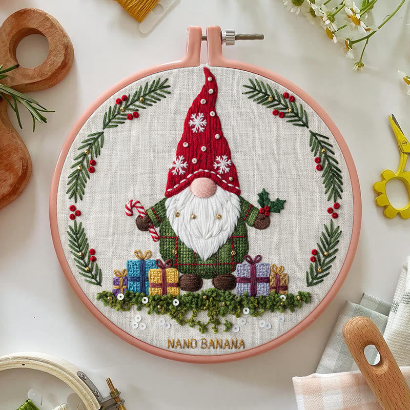 Rubbyoo Embroidery Kit - Christmas Gnome With Gifts | Christmas Celebration Craft | Diy Needle Art - image 1