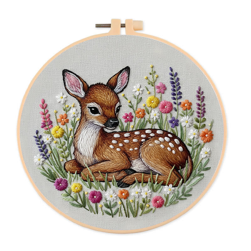 Rubbyoo Embroidery Kit - Stunning Sika Deer | Floral Animal Craft | Perfect Stitch Art For Decoration - 20*20cm - image 0