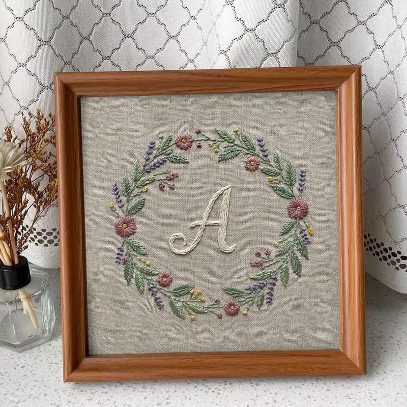 Rubbyoo Embroidery Kit - Alphabet Floral Wreath | 26 Letter Handmade Craft | Diy Wall Hanging Decoration - A - Embroidery Kit Plus An Extra Frame - image 9