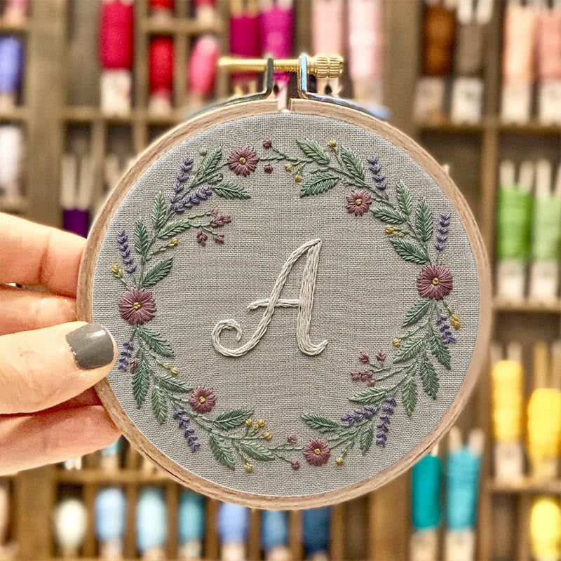 Rubbyoo Embroidery Kit - Alphabet Floral Wreath | 26 Letter Handmade Craft | Diy Wall Hanging Decoration - image 2