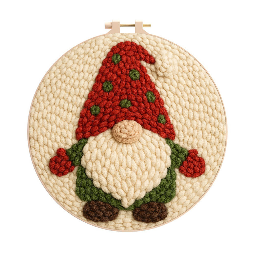 Christmas Gnome Punch Needle Kit - DIY Holiday Craft | Wall Art for Christmas Season - 8 inch Hoop Kit - image 0