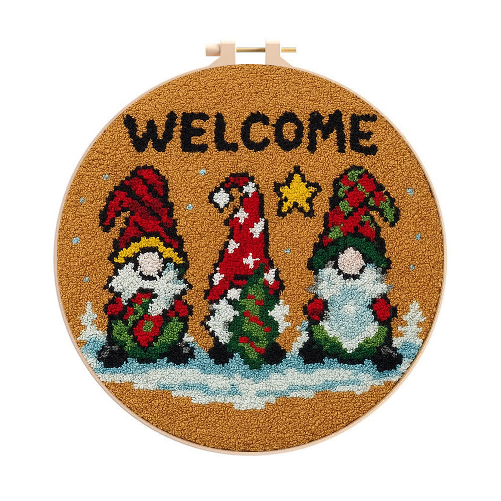 Christmas Gnome Welcome Punch Needle Kit - Holiday Craft | Festive Handmade Wall Decor - 8 inch Hoop Kit - image 0