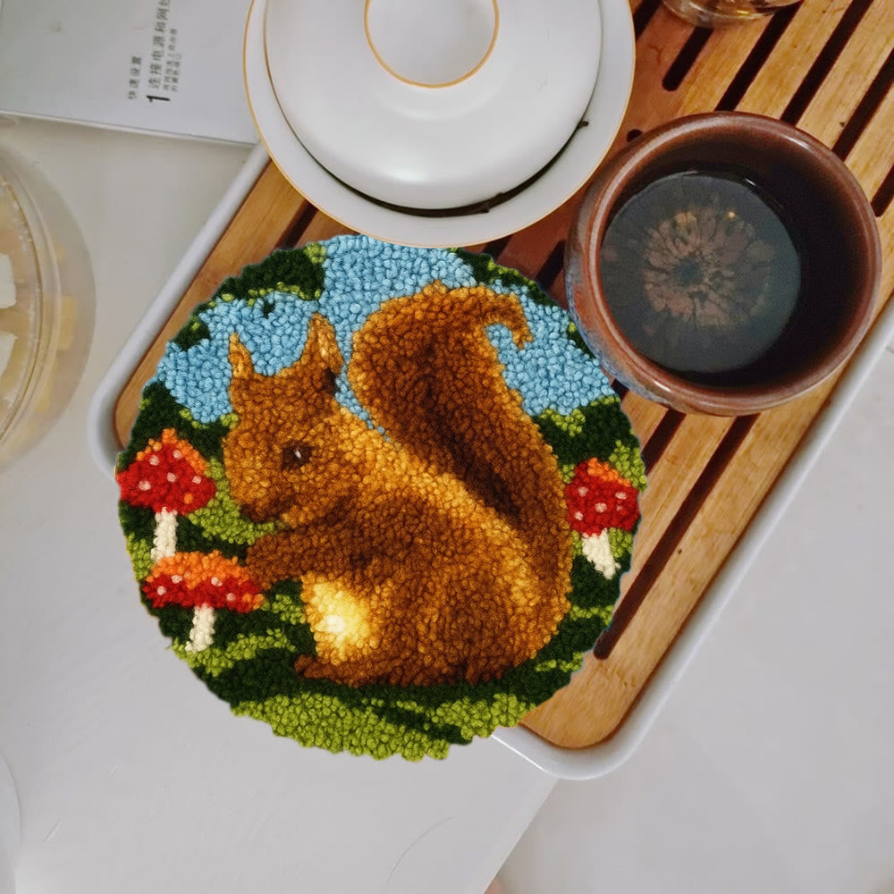 Squirrel Mushroom Punch Needle Kit - Nature Craft | Ideal for Home Decor - image 1