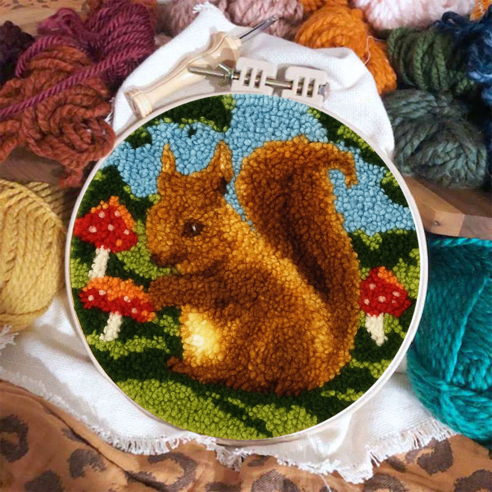 Squirrel Mushroom Punch Needle Kit - Nature Craft | Ideal for Home Decor - image 3