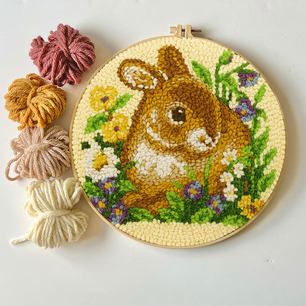 Bunny In Floral Meadow Punch Needle Kit - Handstitched Creation | Exquisite Hanging Ornament - image 2