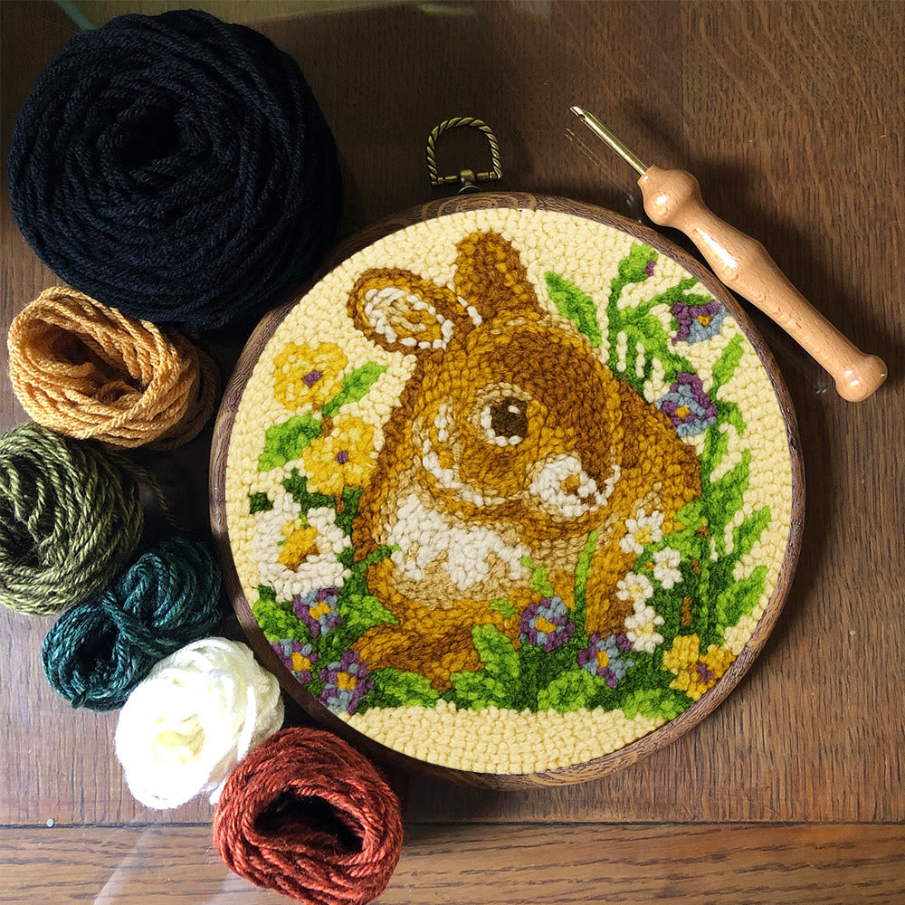Bunny In Floral Meadow Punch Needle Kit - Handstitched Creation | Exquisite Hanging Ornament - image 7