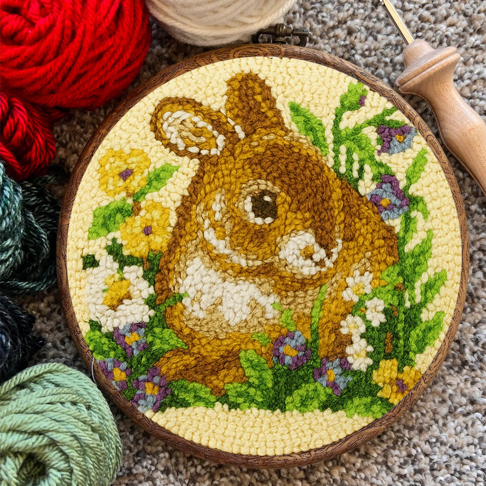 Bunny In Floral Meadow Punch Needle Kit - Handstitched Creation | Exquisite Hanging Ornament - image 6