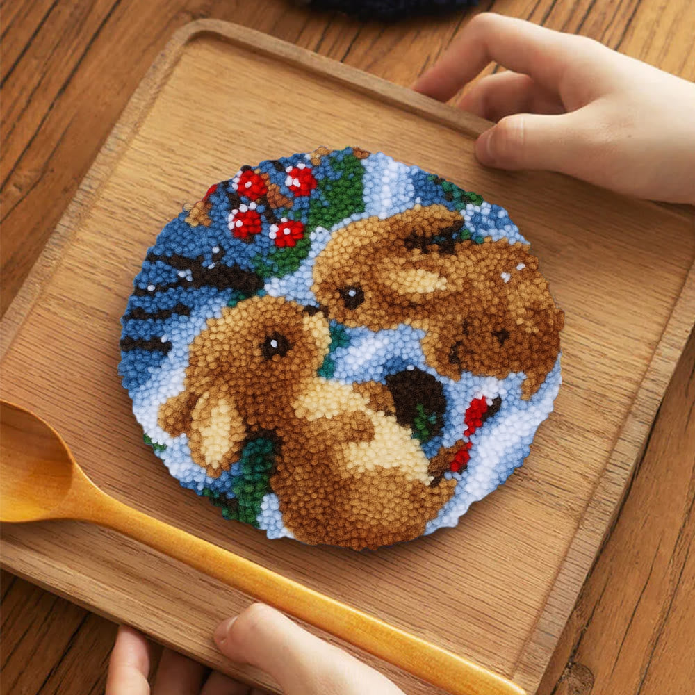 Winter Bunny Pair Punch Needle Kit - Artisan-made Craft | Winter Hanging For Home Decor - 5 inch Coaster Kit - image 12