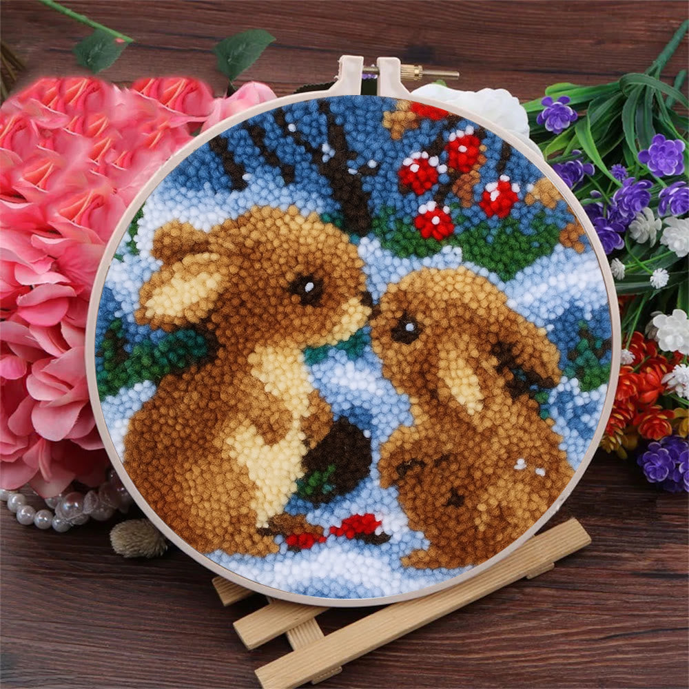 Winter Bunny Pair Punch Needle Kit - Artisan-made Craft | Winter Hanging For Home Decor - image 4