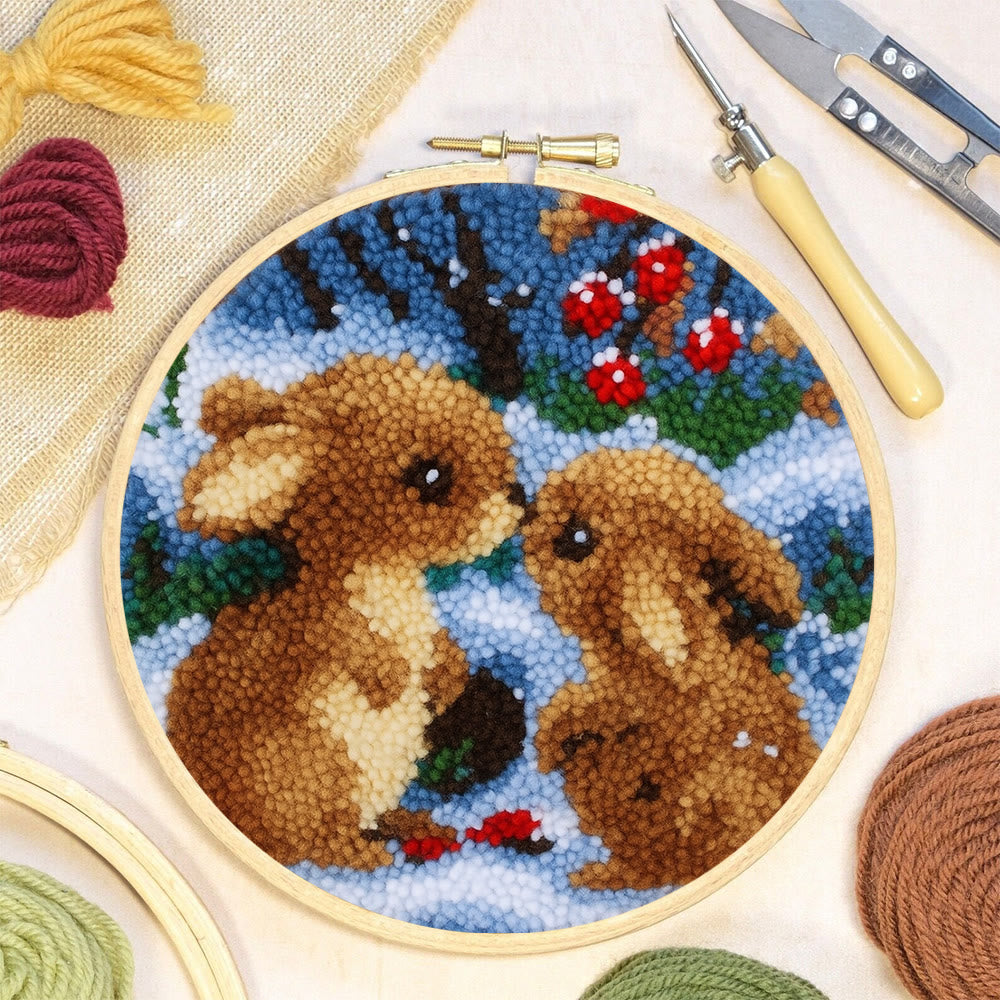 Winter Bunny Pair Punch Needle Kit - Artisan-made Craft | Winter Hanging For Home Decor - image 6