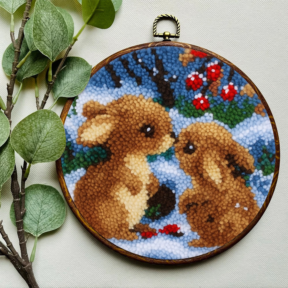 Winter Bunny Pair Punch Needle Kit - Artisan-made Craft | Winter Hanging For Home Decor - image 3