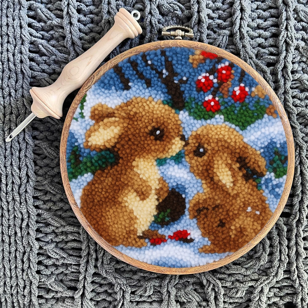 Winter Bunny Pair Punch Needle Kit - Artisan-made Craft | Winter Hanging For Home Decor - image 10