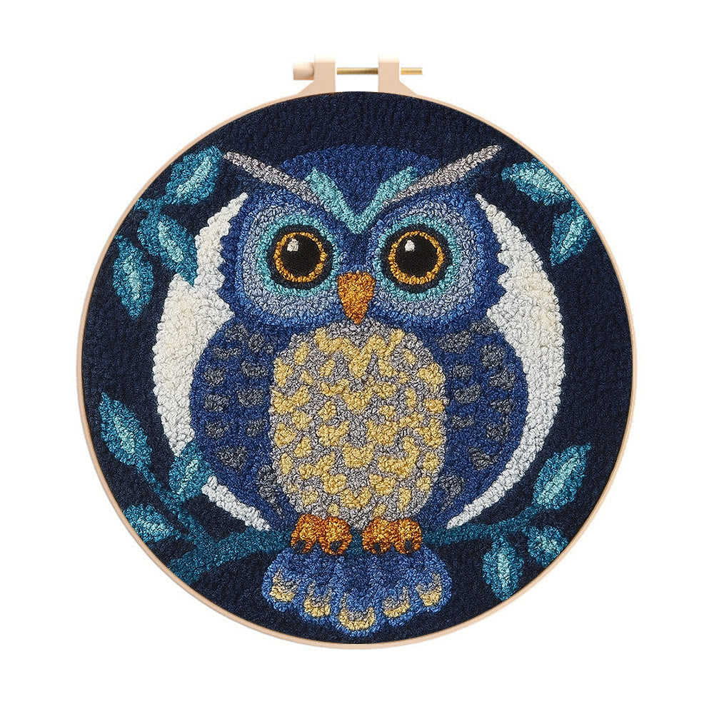 Blue Owl Punch Needle Kit - Handmade Craft | Detailed Outlines  - 8 inch Hoop Kit - image 0