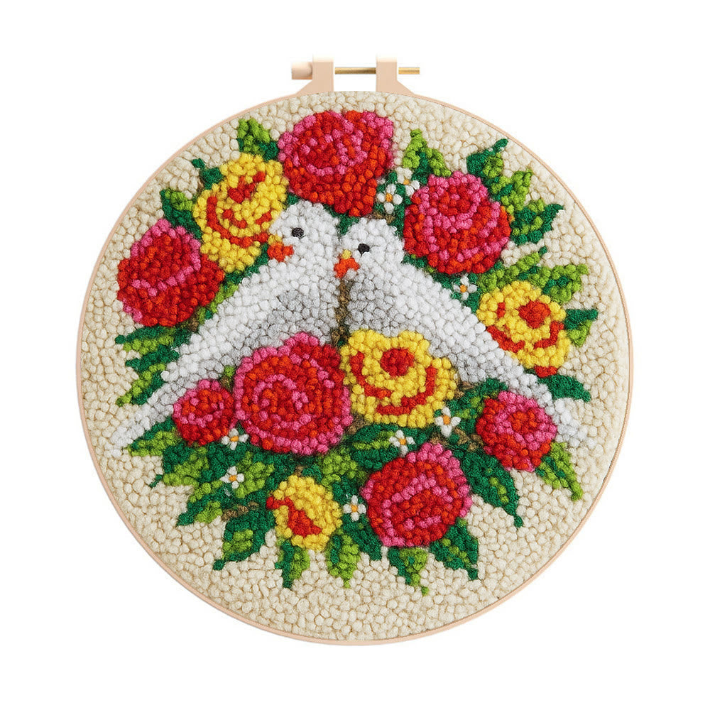 Dove Floral Wreath Punch Needle Kit - Artisan-made Craft | Vibrant Decor Piece - 8 inch Hoop Kit - image 0