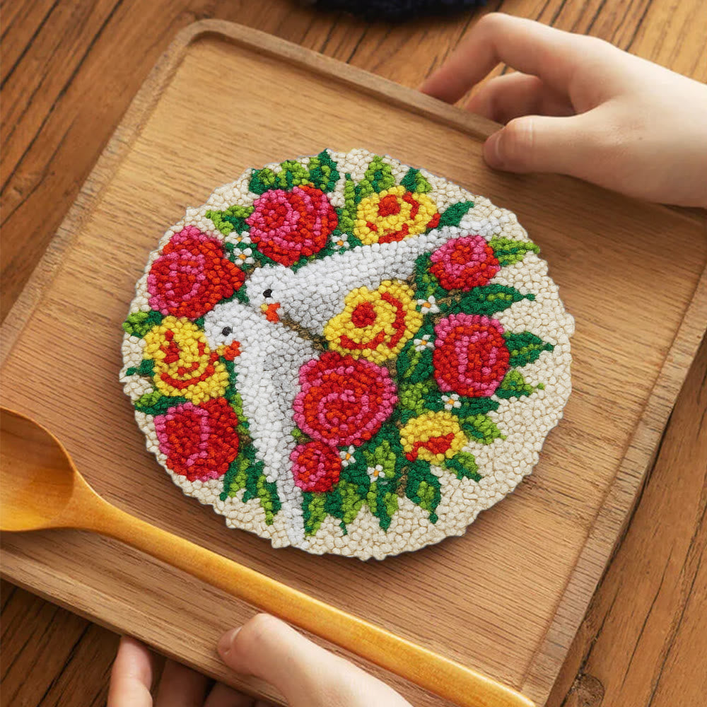 Dove Floral Wreath Punch Needle Kit - Artisan-made Craft | Vibrant Decor Piece - 5 inch Coaster Kit - image 10