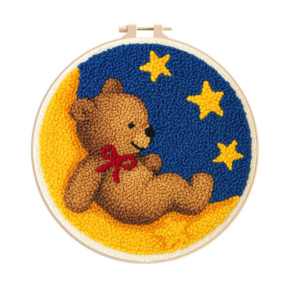 Moon Bear Punch Needle Kit - Handcrafted Art | Cozy Home Decor Hanging Ornament - 8 inch Hoop Kit - image 0