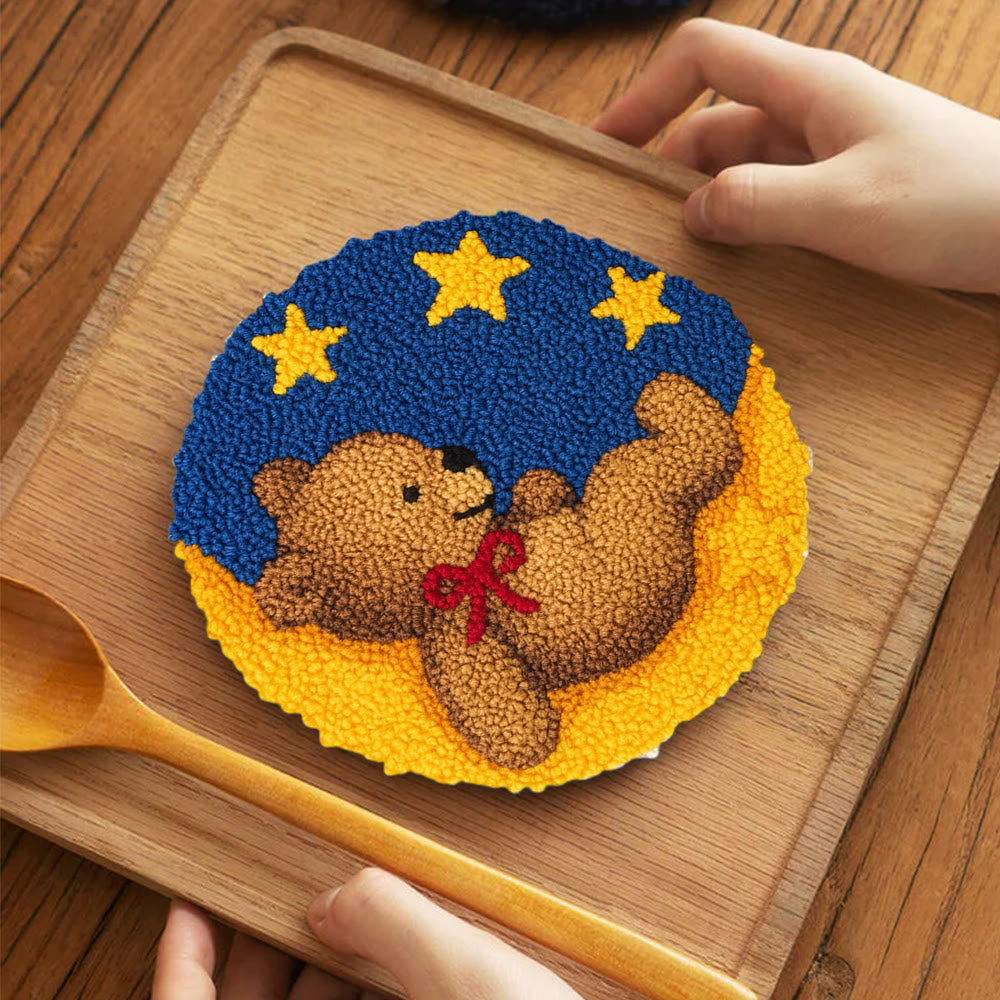 Moon Bear Punch Needle Kit - Handcrafted Art | Cozy Home Decor Hanging Ornament - 5 inch Coaster Kit - image 10