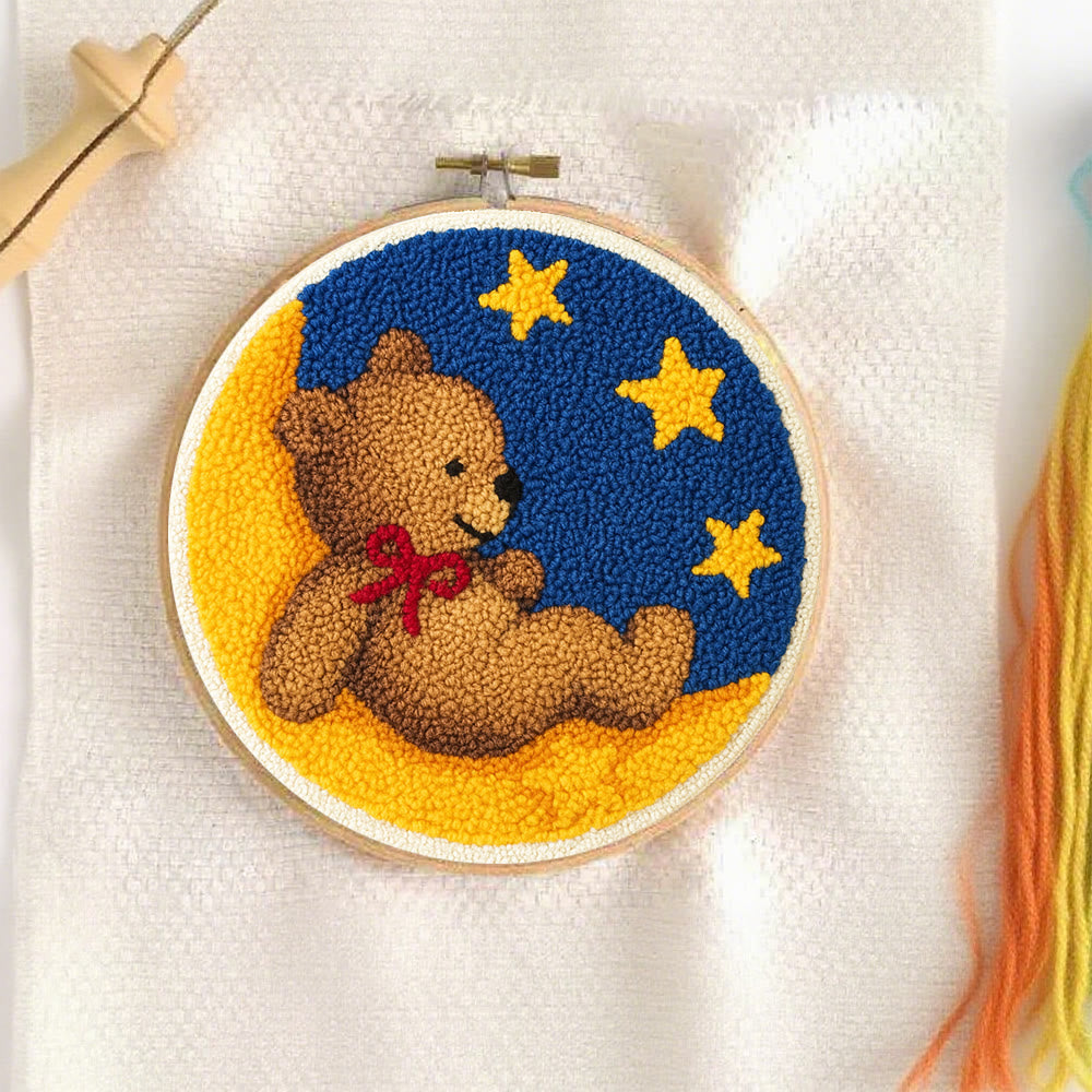 Moon Bear Punch Needle Kit - Handcrafted Art | Cozy Home Decor Hanging Ornament - image 1