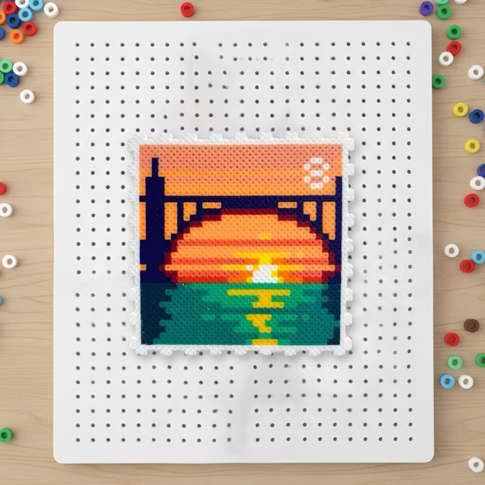 Rubbyoo Perler Beads Kit - Sunrise Bridge | Diy Pixels Landscape Gift | Creative Art For Kid - 2.6 mm - Perler Beads Kit + Tool Kit - image 0