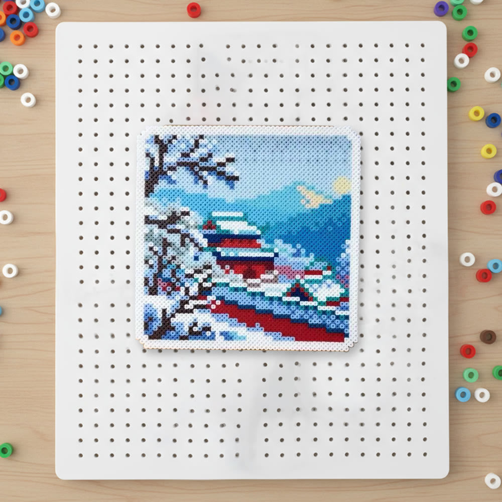 Rubbyoo Perler Beads Kit - Snowy Cottage | Winter Handmade Craft | Perfect Art For Desk Decor - 2.6 mm - Perler Beads Kit + Tool Kit - image 0